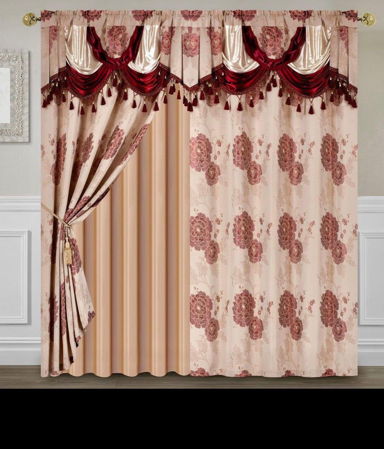 2PCS LUXURIOUS JACQUARD PANEL
WITH BACKING Window Curtain Set
