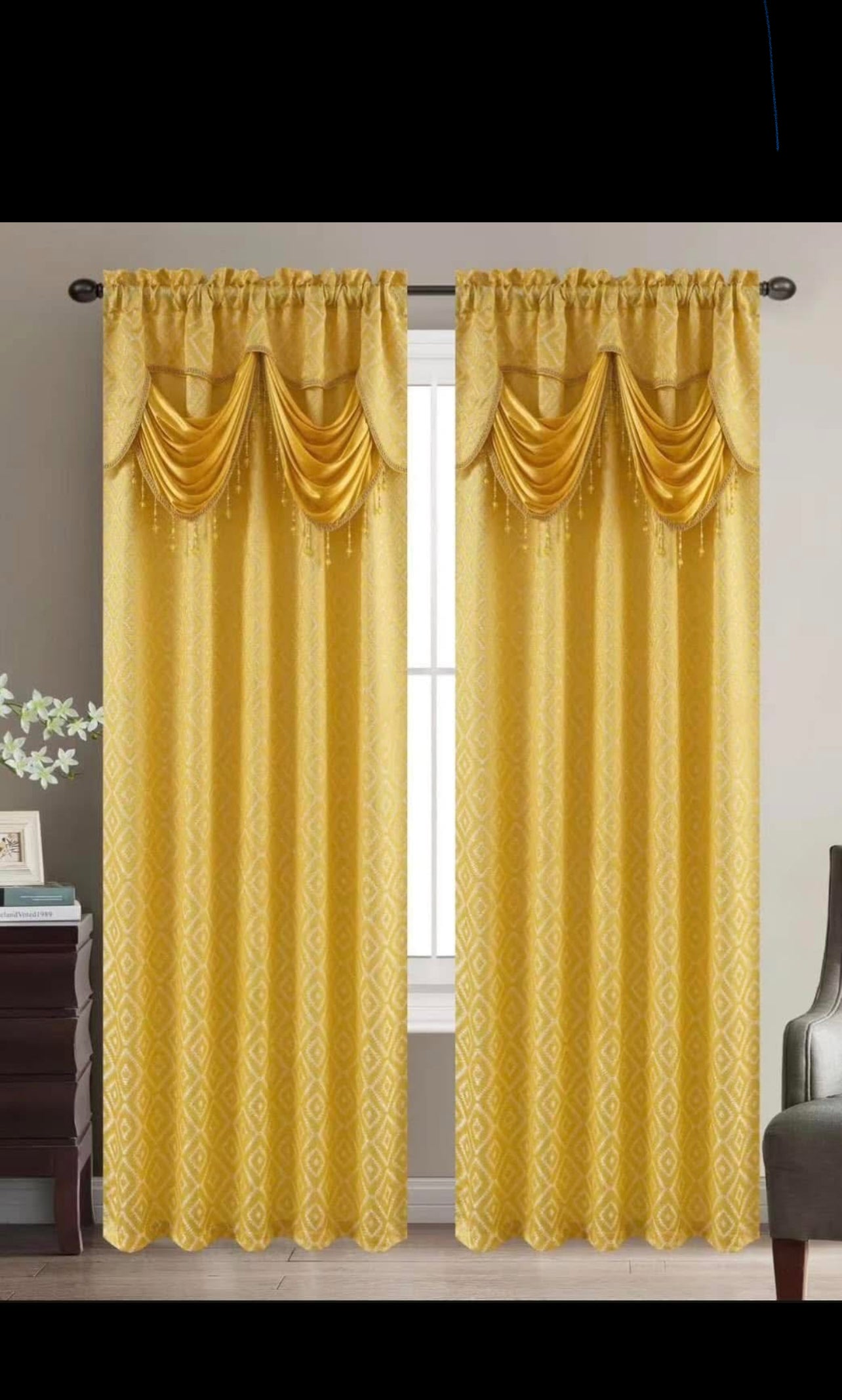 2PCS LUXURIOUS JACQUARD PANEL
WITH BACKING Window Curtain Set