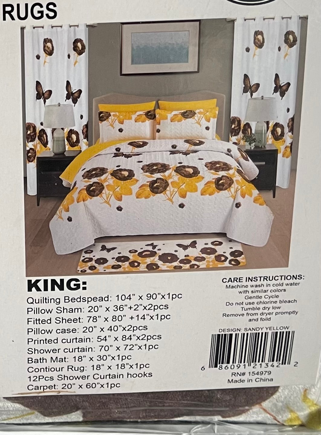 24 Pcs Bedspread Set Yellow Black with Sunflowers & White Yellow with Butterflys
