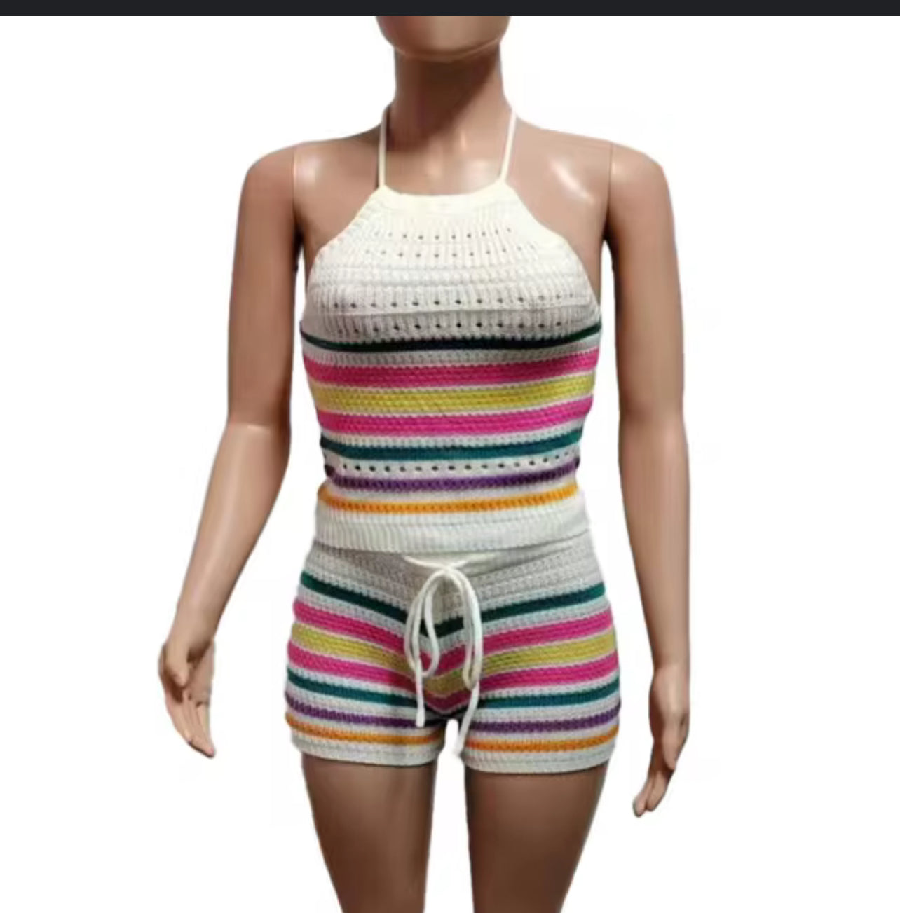 Striped Knit Crop Top & Shorts Set
