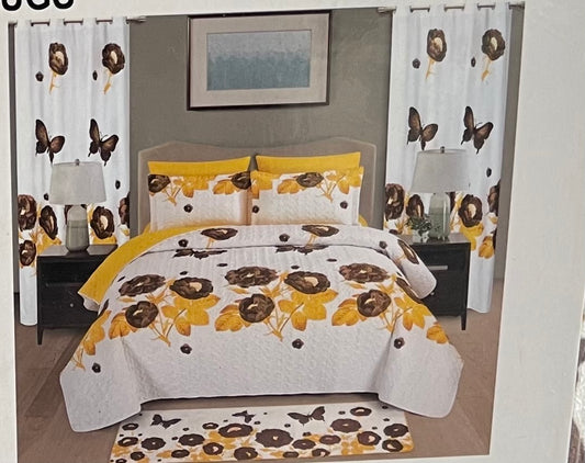 24 Pcs Bedspread Set Yellow Black with Sunflowers & White Yellow with Butterflys