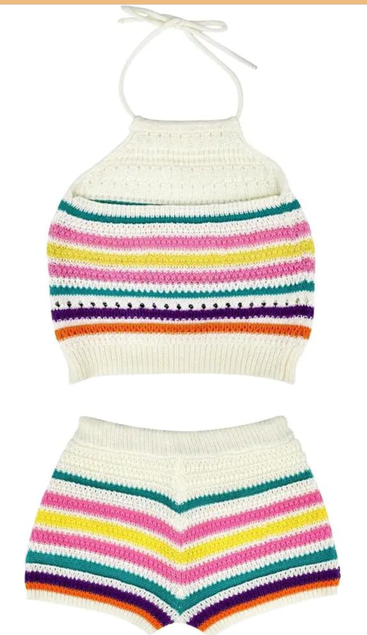 Striped Knit Crop Top & Shorts Set