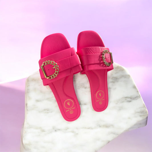 Hot pink and Gold Strap Sandals