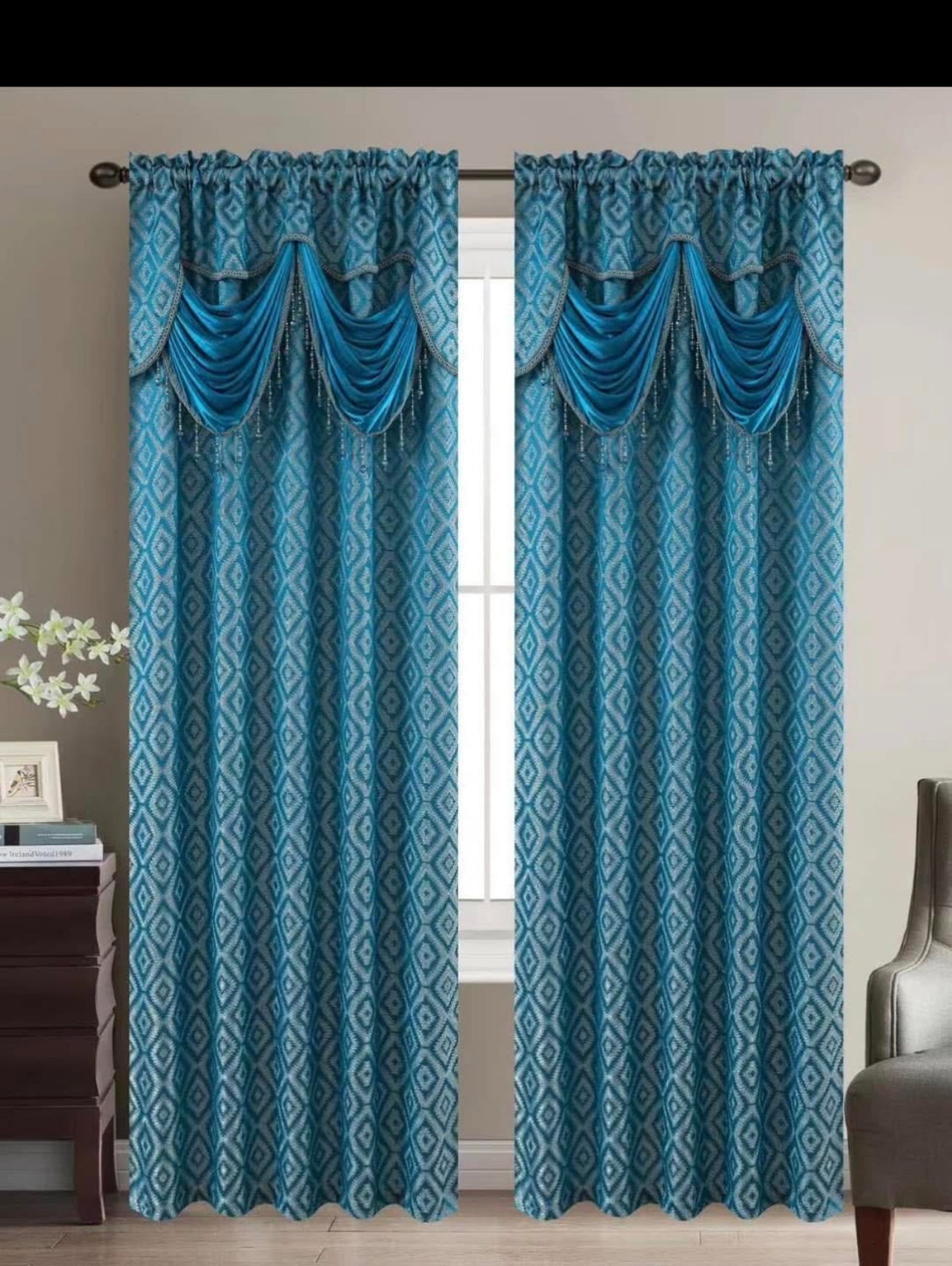 2PCS LUXURIOUS JACQUARD PANEL
WITH BACKING Window Curtain Set
